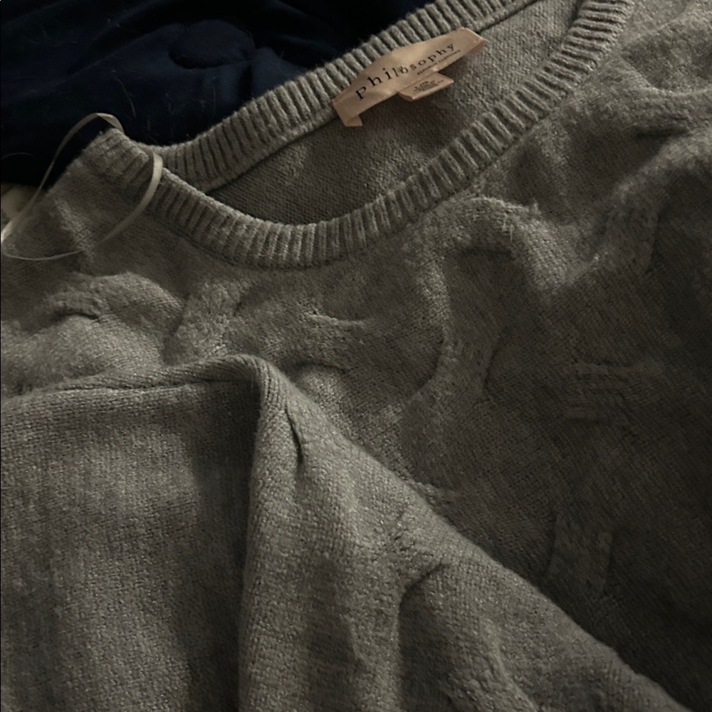 NWOT PHILOSOPHY Women’s Light Gray Sweater, Long sleeve, Textured w/Waistband - Picture 9 of 13